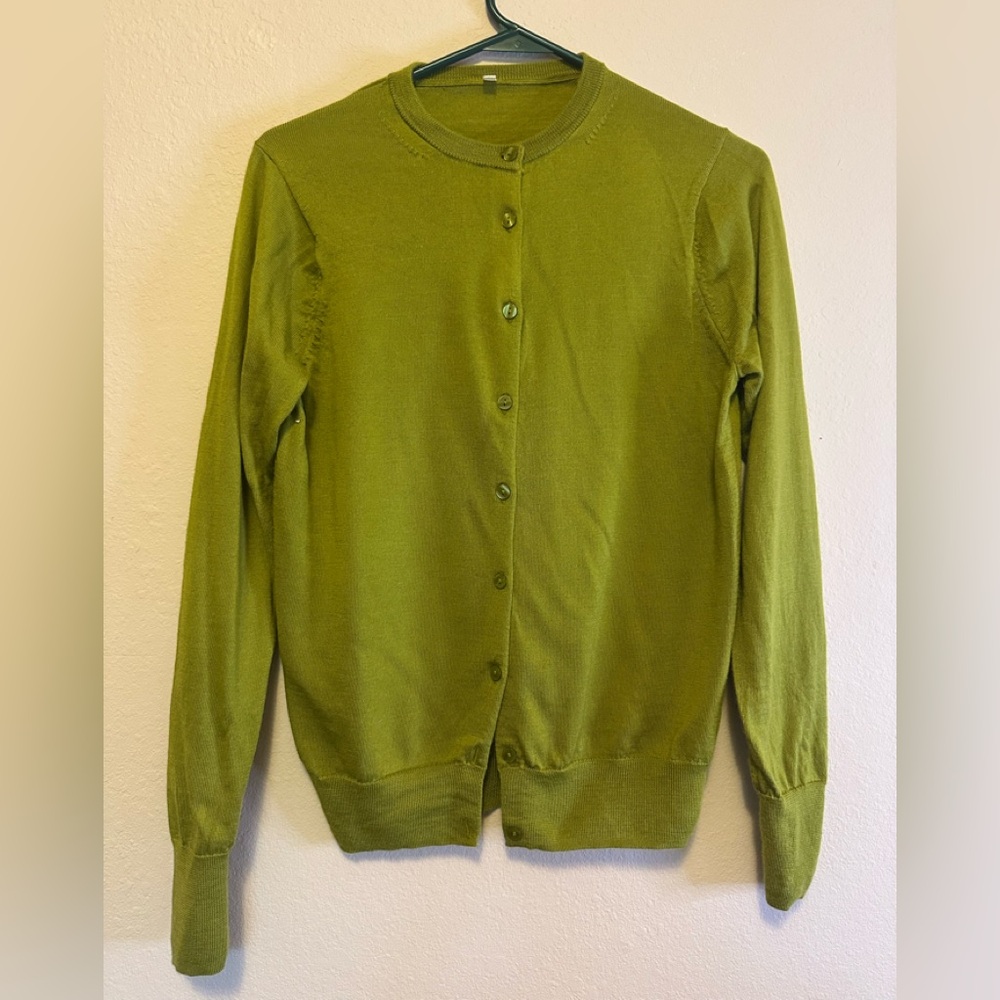 MUJI chartreuse lightweight wool cardigan XS